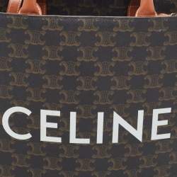 Pre Owned Celine Brown Triomphe Canvas and Leather Small Vertical Cabas Tote 
