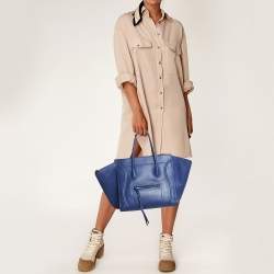 Pre Owned Celine Blue Leather Medium Phantom Luggage Tote