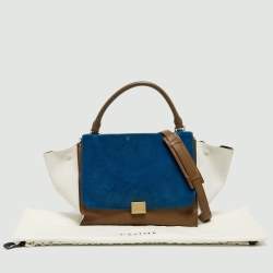 Pre Owned Celine Tri Color Leather and Suede Medium Trapeze Bag