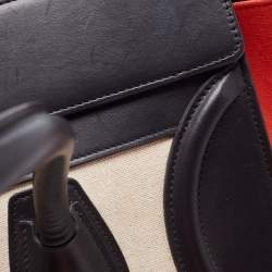 Pre Owned Celine Tri Color Leather and Canvas Mini Luggage Tote