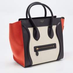 Pre Owned Celine Tri Color Leather and Canvas Mini Luggage Tote