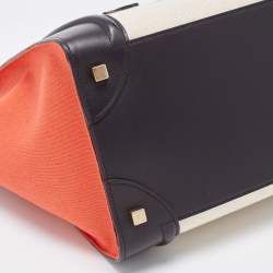 Pre Owned Celine Tri Color Leather and Canvas Mini Luggage Tote
