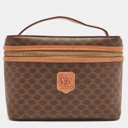 Pre Owned Celine Brown Macadam Coated Canvas and Leather Vanity Bag