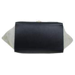 Pre Owned Celine Black/Beige Leather and Canvas Medium Trapeze Top Handle Bag