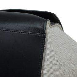 Pre Owned Celine Black/Beige Leather and Canvas Medium Trapeze Top Handle Bag