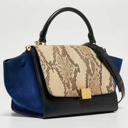 Pre Owned Celine Multicolor Snakeskin And Suede Small Trapeze Bag