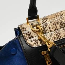 Pre Owned Celine Multicolor Snakeskin And Suede Small Trapeze Bag