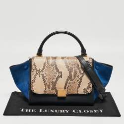 Pre Owned Celine Multicolor Snakeskin And Suede Small Trapeze Bag