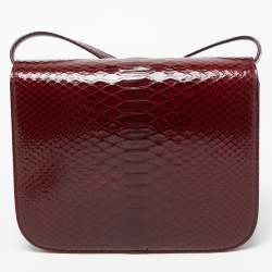 Pre Owned Celine Red/Black Python Medium Classic Box Shoulder Bag
