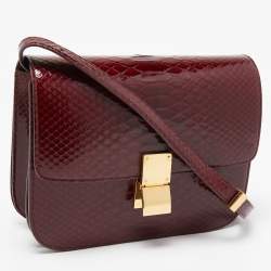 Pre Owned Celine Red/Black Python Medium Classic Box Shoulder Bag