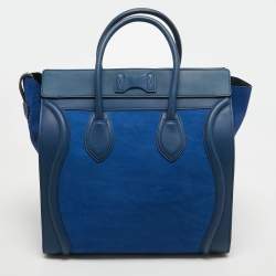 Pre Owned Celine Two Tone Blue Leather and Nubuck Medium Luggage Tote