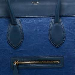 Pre Owned Celine Two Tone Blue Leather and Nubuck Medium Luggage Tote