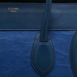 Pre Owned Celine Two Tone Blue Leather and Nubuck Medium Luggage Tote