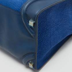 Pre Owned Celine Two Tone Blue Leather and Nubuck Medium Luggage Tote