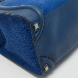 Pre Owned Celine Two Tone Blue Leather and Nubuck Medium Luggage Tote