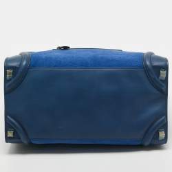 Pre Owned Celine Two Tone Blue Leather and Nubuck Medium Luggage Tote