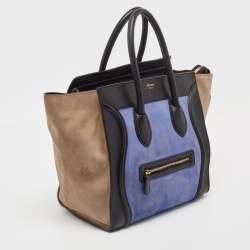Pre Owned Celine Tricolor Leather and Nubuck Mini Luggage Tote