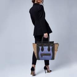 Pre Owned Celine Tricolor Leather and Nubuck Mini Luggage Tote