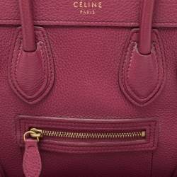 مملوكة مسبقًا Celine Burgundy Leather Nano Luggage Tote Bag