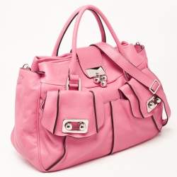 Pre Owned Celine Fuchsia Leather Blossom Satchel