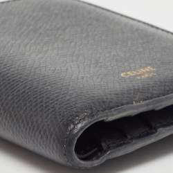 Pre Owned Celine Black Leather Zip Bifold Compact Wallet