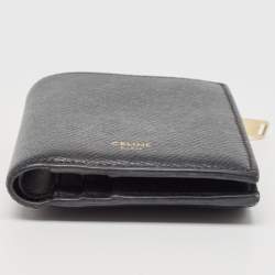 Pre Owned Celine Black Leather Zip Bifold Compact Wallet