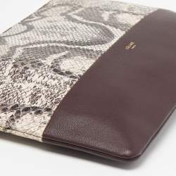 Pre Owned Celine Beige/Burgundy Snake Print Leather and Leather Solo Clutch Pouch