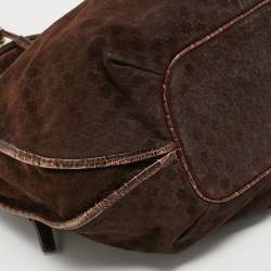 Celine Dark Brown Macadam Suede and Croc Embossed Leather Bittersweet Hobo