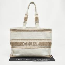 Pre Owned Celine Beige/Brown Striped Jacquard Cabas Thais Tote