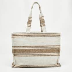 Pre Owned Celine Beige/Brown Striped Jacquard Cabas Thais Tote