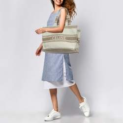 Pre Owned Celine Beige/Brown Striped Jacquard Cabas Thais Tote