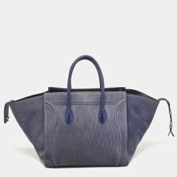 Pre Owned Celine Two Tone Blue Nubuck and Leather Medium Phantom Tote