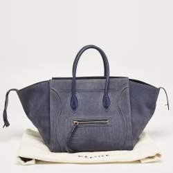 Pre Owned Celine Two Tone Blue Nubuck and Leather Medium Phantom Tote