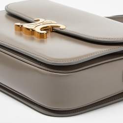 Pre Owned Celine Grey Leather Triomphe Shoulder Bag