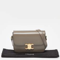 Pre Owned Celine Grey Leather Triomphe Shoulder Bag