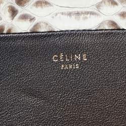 Pre Owned Celine Beige/Black Watersnake Leather and Leather Solo Zip Pouch