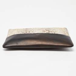 Pre Owned Celine Beige/Black Watersnake Leather and Leather Solo Zip Pouch