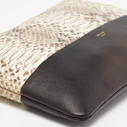 Pre Owned Celine Beige/Black Watersnake Leather and Leather Solo Zip Pouch