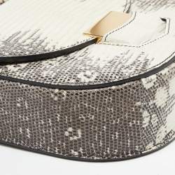Pre Owned Celine Cream/Black Lizard Small Trotteur Crossbody Bag