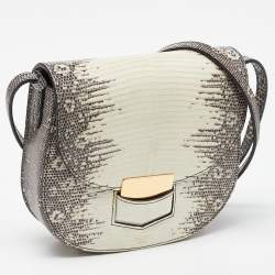 Pre Owned Celine Cream/Black Lizard Small Trotteur Crossbody Bag