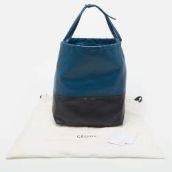 Pre Owned Celine Two Tone Blue Leather Cabas Drawstring Tote