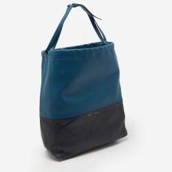 Pre Owned Celine Two Tone Blue Leather Cabas Drawstring Tote