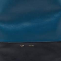 Pre Owned Celine Two Tone Blue Leather Cabas Drawstring Tote