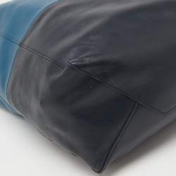 Pre Owned Celine Two Tone Blue Leather Cabas Drawstring Tote