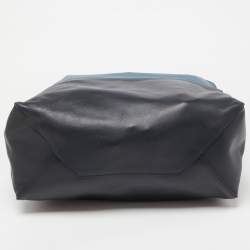 Pre Owned Celine Two Tone Blue Leather Cabas Drawstring Tote