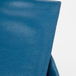 Pre Owned Celine Two Tone Blue Leather Cabas Drawstring Tote