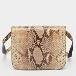Pre Owned Celine Beige/Grey Python Medium Classic Box Shoulder Bag