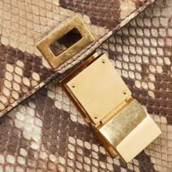 Pre Owned Celine Beige/Grey Python Medium Classic Box Shoulder Bag