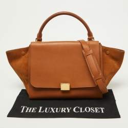Pre Owned Celine Tan Leather and Suede Medium Trapeze Bag