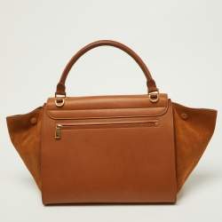 Pre Owned Celine Tan Leather and Suede Medium Trapeze Bag